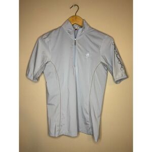 Arista Equestrian Sun Shirt Womens XS Ice Blue Short Sleeve 1/4 Zip Horse Logo